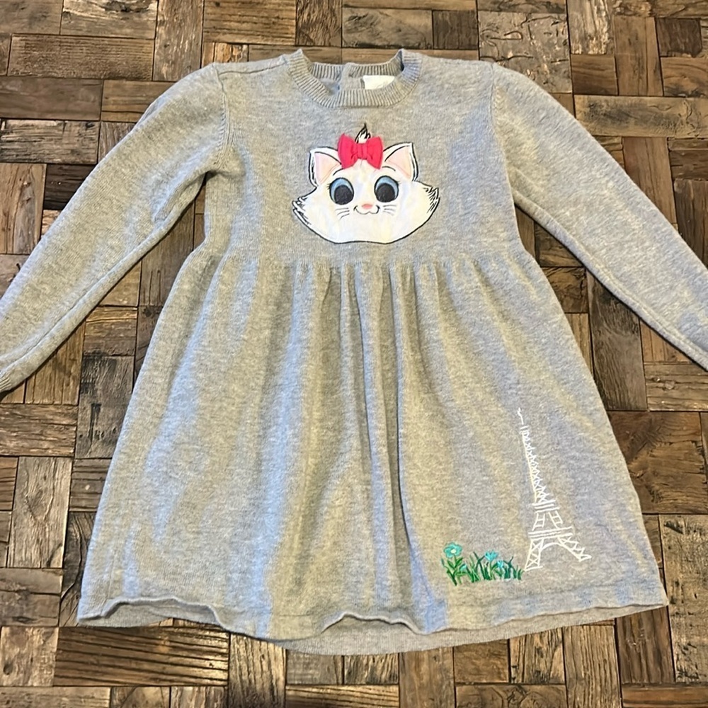 Disney Aristocats Marie Gray Embroidered Long Sleeve Sweater Dress Size 2